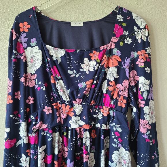 KIYONNA Babydoll Blouse Top Women's SZ 2X Floral Stretch Colorful Vibrant Summer - Picture 2 of 11